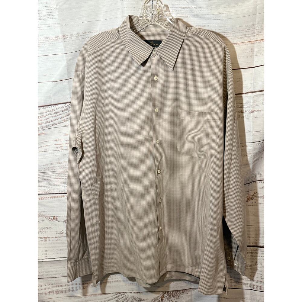 Bugatchi Uomo Button Down Shirt Men’s Large L Beige Micro Check Long Sleeve